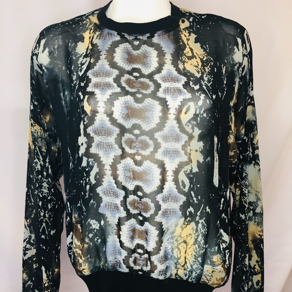 Cabi Sheer Python print Crew neck soft silk top - Picture 1 of 8